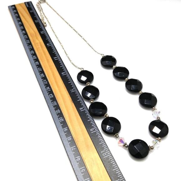 Vintage Large Black AB Crystal Beaded Necklace, 25 Inches, Strung on Wire, 25 In - Picture 5 of 7